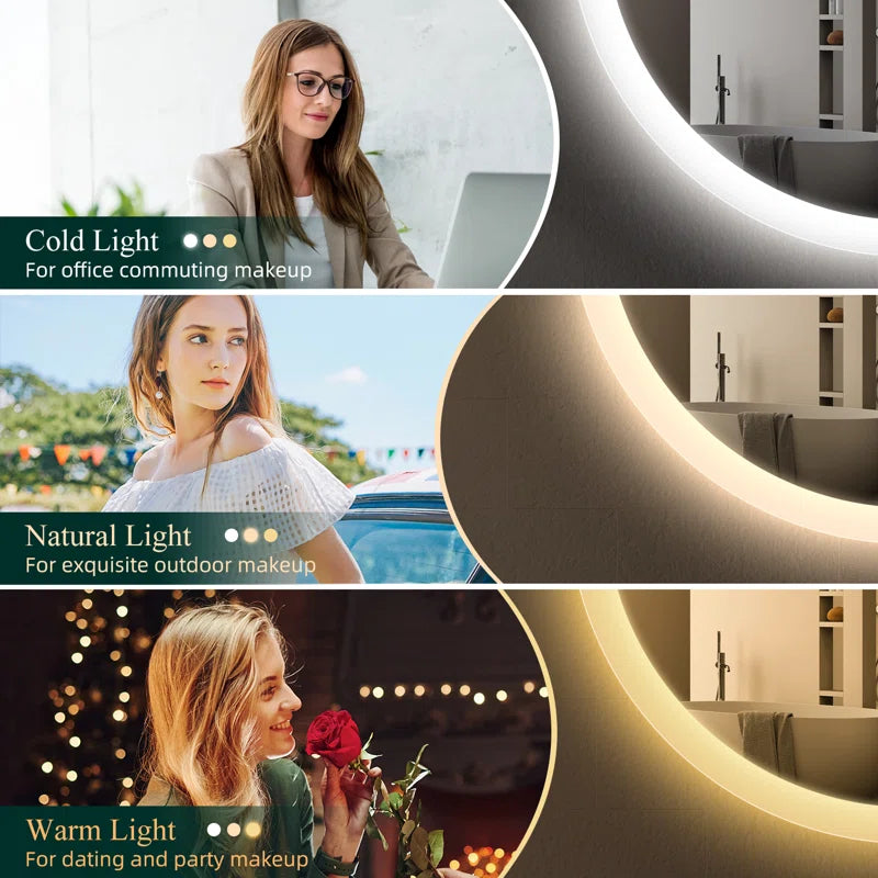 Epperly Led-Round-Bathroom-Mirror/ Led-Mirror/ Defogging/ Bluetooth Speakers/ Dimmable/ Color Adjustable