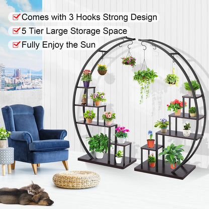 5 Tier Plant Stand for Indoor Plants, Half Moon Shape Plant Shelf with Hanging Hook, Multiple Planter Display for Home Decor, Living Room, Balcony, and Bedroom