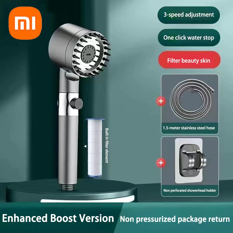 XIAOMI High Pressurized Filter Shower Head 3-Mode Adjustable Spray with Massage Brush Rain Faucet Shower Set Bathroom Accessory