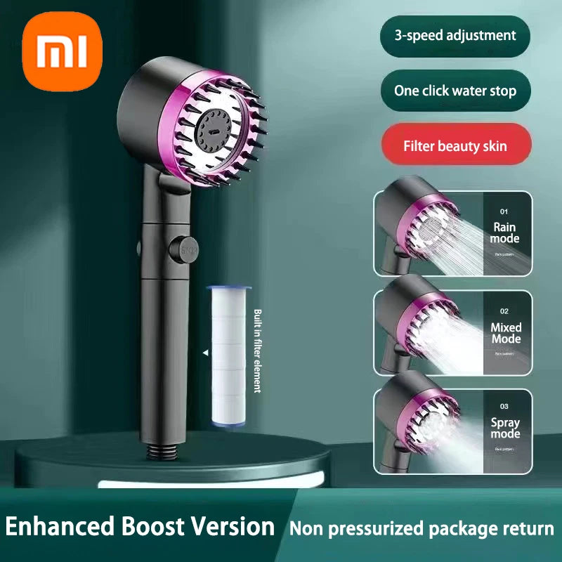 XIAOMI High Pressurized Filter Shower Head 3-Mode Adjustable Spray with Massage Brush Rain Faucet Shower Set Bathroom Accessory