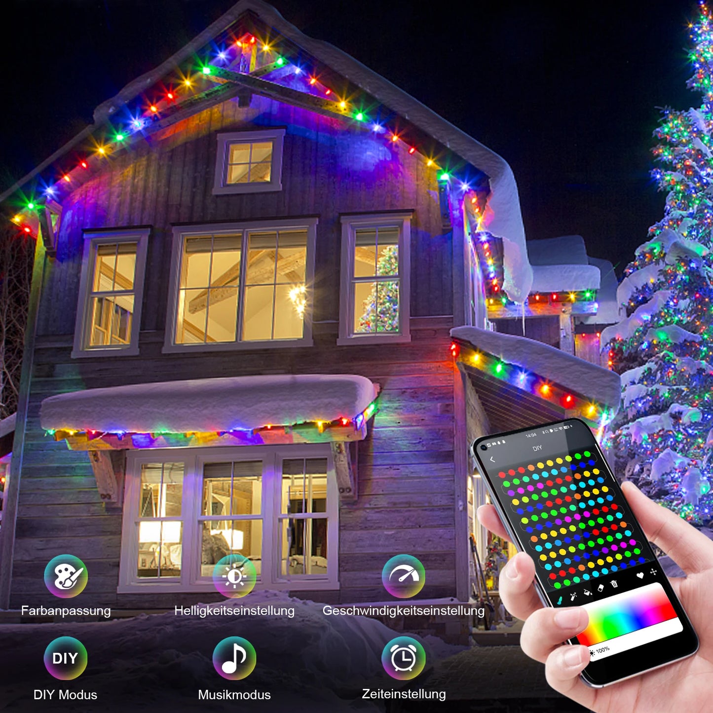 5V USB RGBIC Fairy String Light 25/20/10M Christmas Light with Bluetooth APP and Remote Control for Xmas Tree Garland Decoration