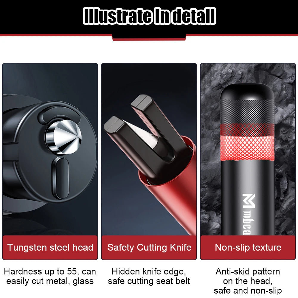 Car Safety Hammer Auto Emergency Glass Window Breaker Seat Belt Cutter Life-Saving Emergency Car Aluminum Alloy Escape Hammer