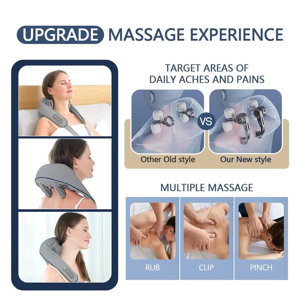 Smart Wireless Neck and Back Massager with Shoulder Kneading and Cervical Relaxation