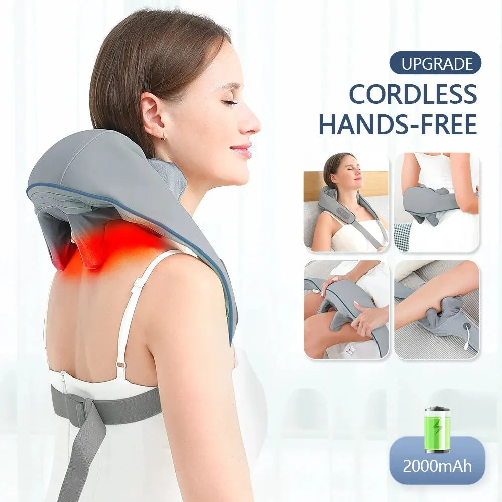 Smart Wireless Neck and Back Massager with Shoulder Kneading and Cervical Relaxation