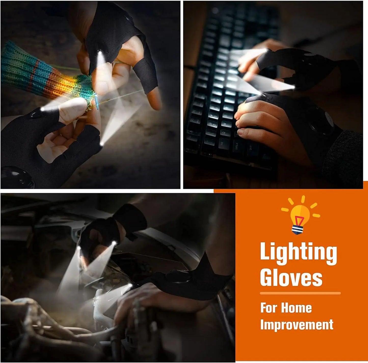 LED Fingerless Gloves for Outdoor Activities - Waterproof and Durable Design for Night Fishing, Baiting, Cycling, and Running