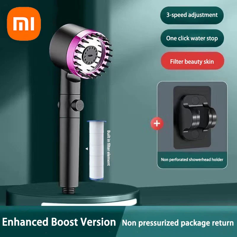 XIAOMI High Pressurized Filter Shower Head 3-Mode Adjustable Spray with Massage Brush Rain Faucet Shower Set Bathroom Accessory