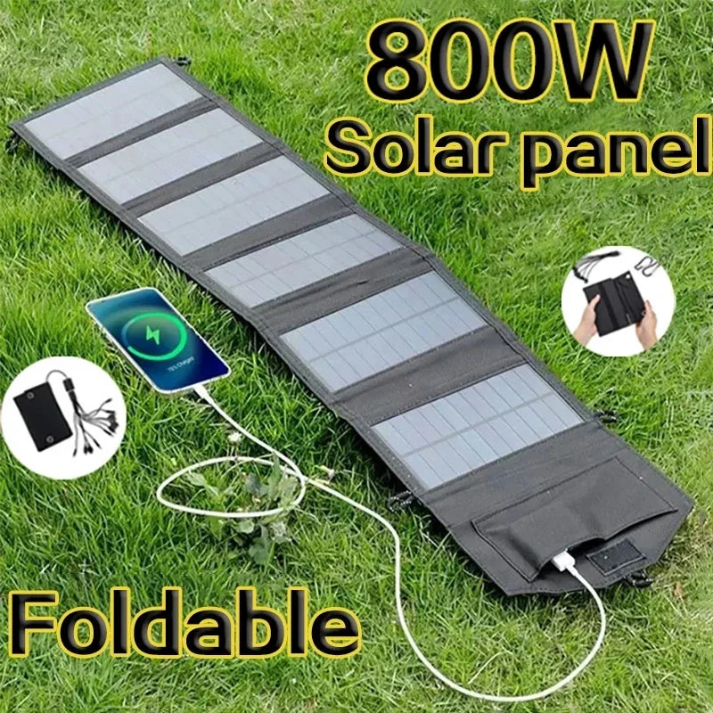 800W Foldable Solar Panel Portable 6-Fold Solar Panels Charger USB 5V DC Full Time Power Solar Panel Mobile Power Supply