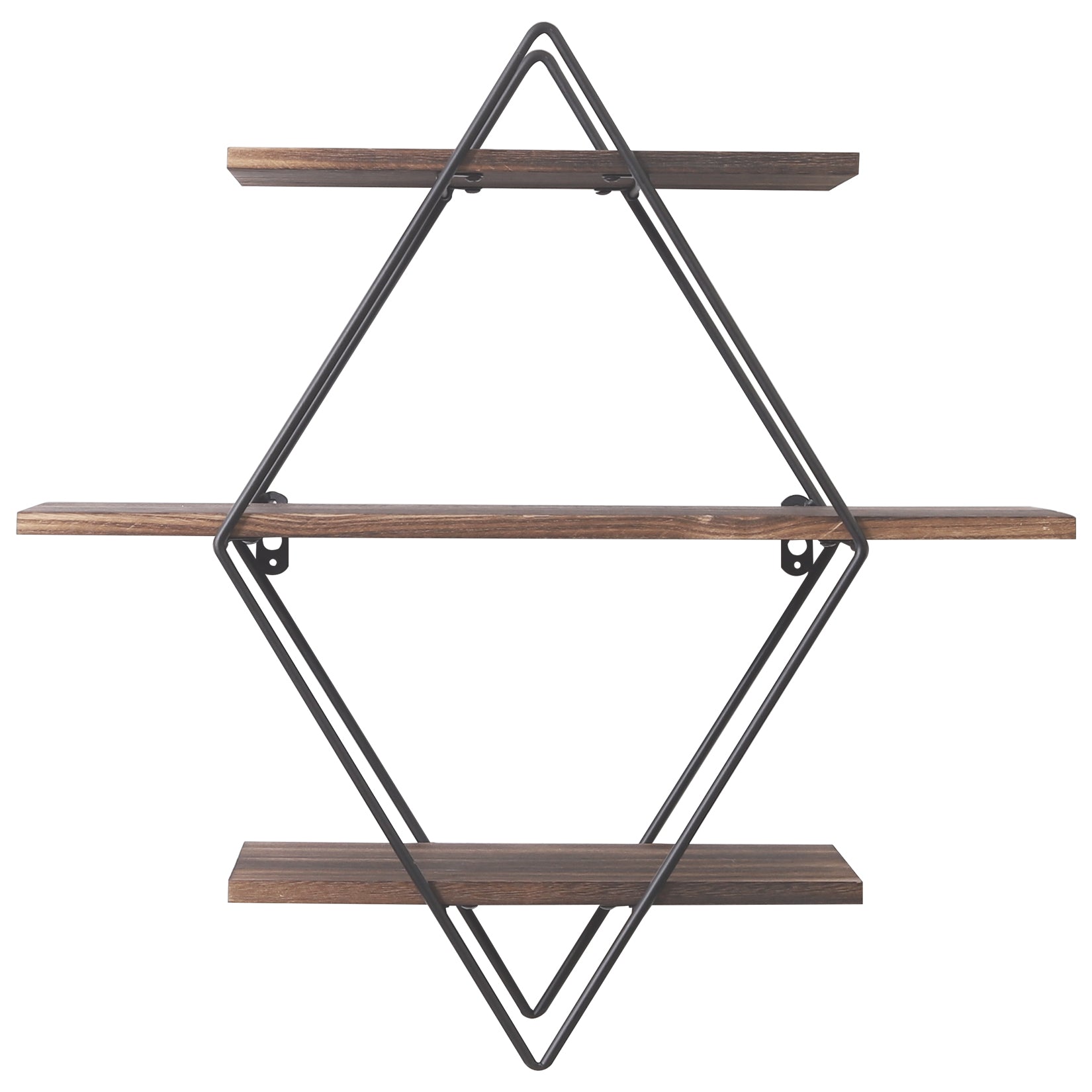 3 Tier Industrial Geometry Wood Floating Shelf Heavy Duty Hanging Wall Mounted Unit