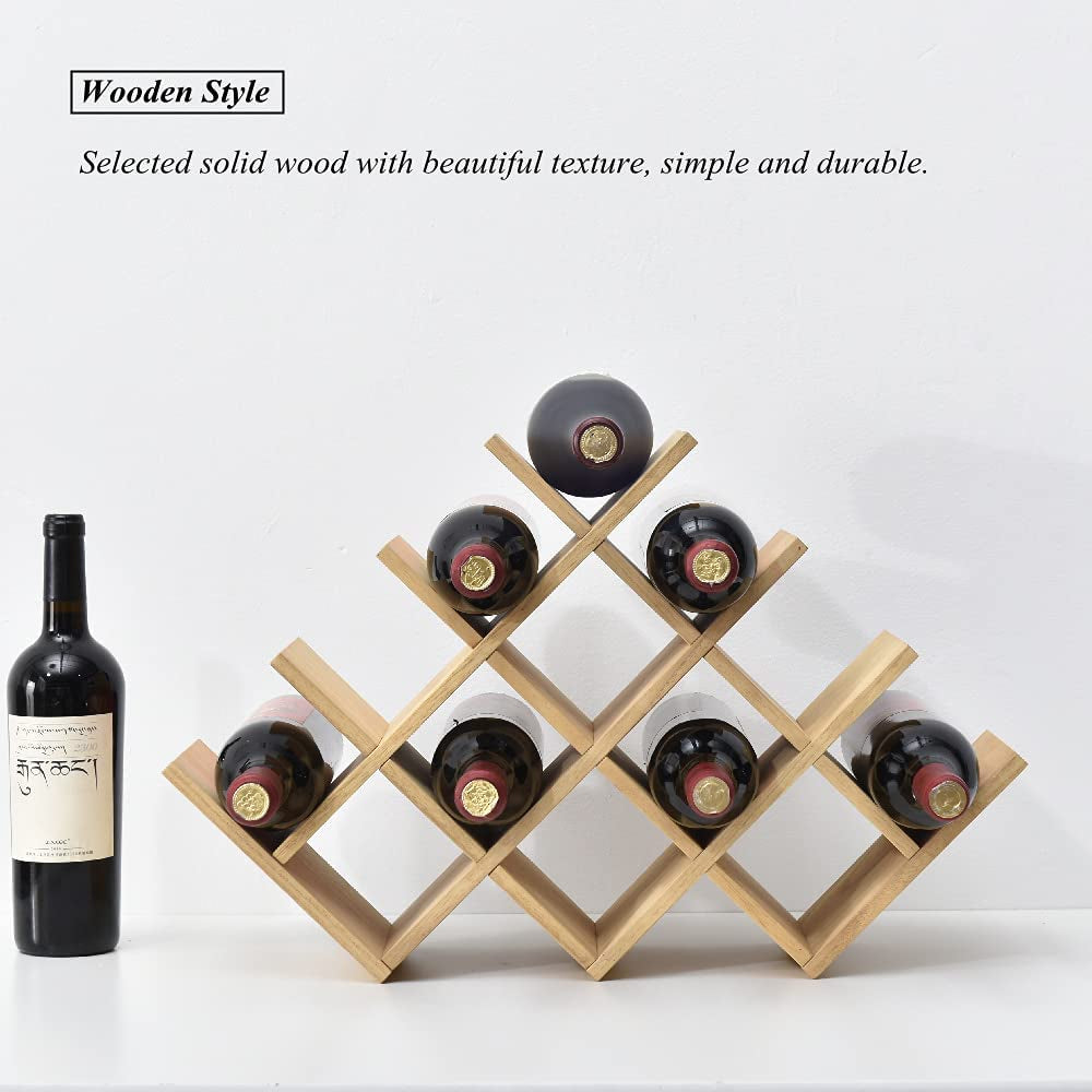 8-Bottle Countertop Wine Rack - Wine Bottle Holder for Bar Table/Wine Cabinet Free Standing - Wood 3-Tier Wine Display and Storage Shelves Dark Brown XHJJ3-DBR